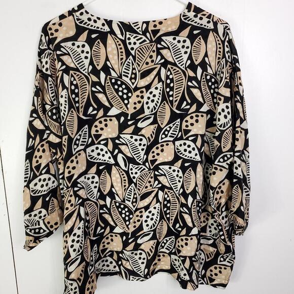 Masai Top Womens M Artsy Abstract Leaves Print Light Viscose Dark Neutrals - Picture 8 of 8